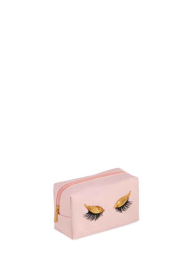 SEQUIN EYELASH ZIP POUCH,BLUSH