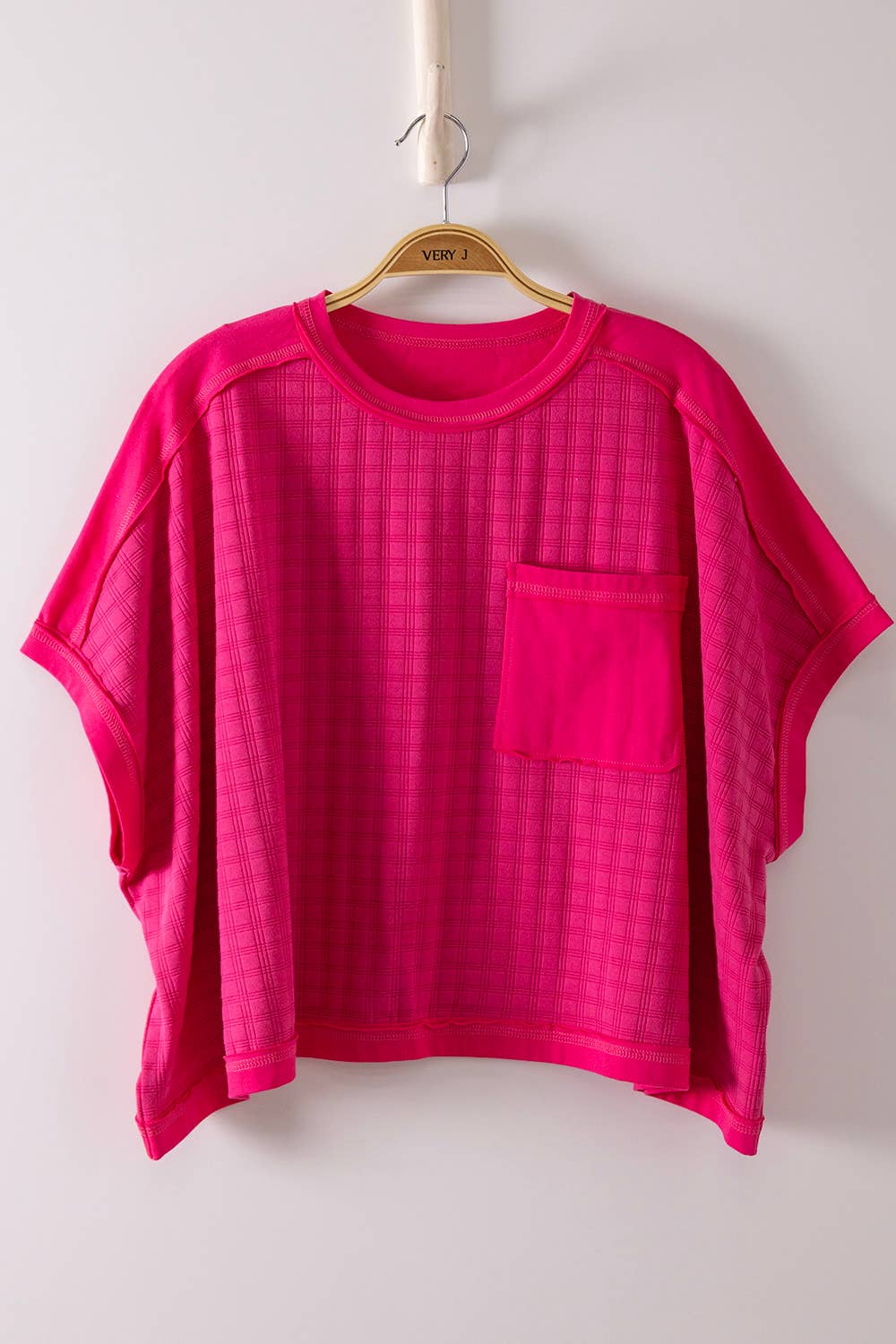 Fuchsia Dolman Sleeve Textured Knit Casual Top