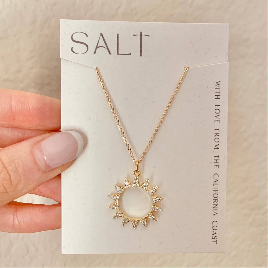 SUNBURST NECKLACE | gold | sparkly sun pendant necklace : 18" Chain