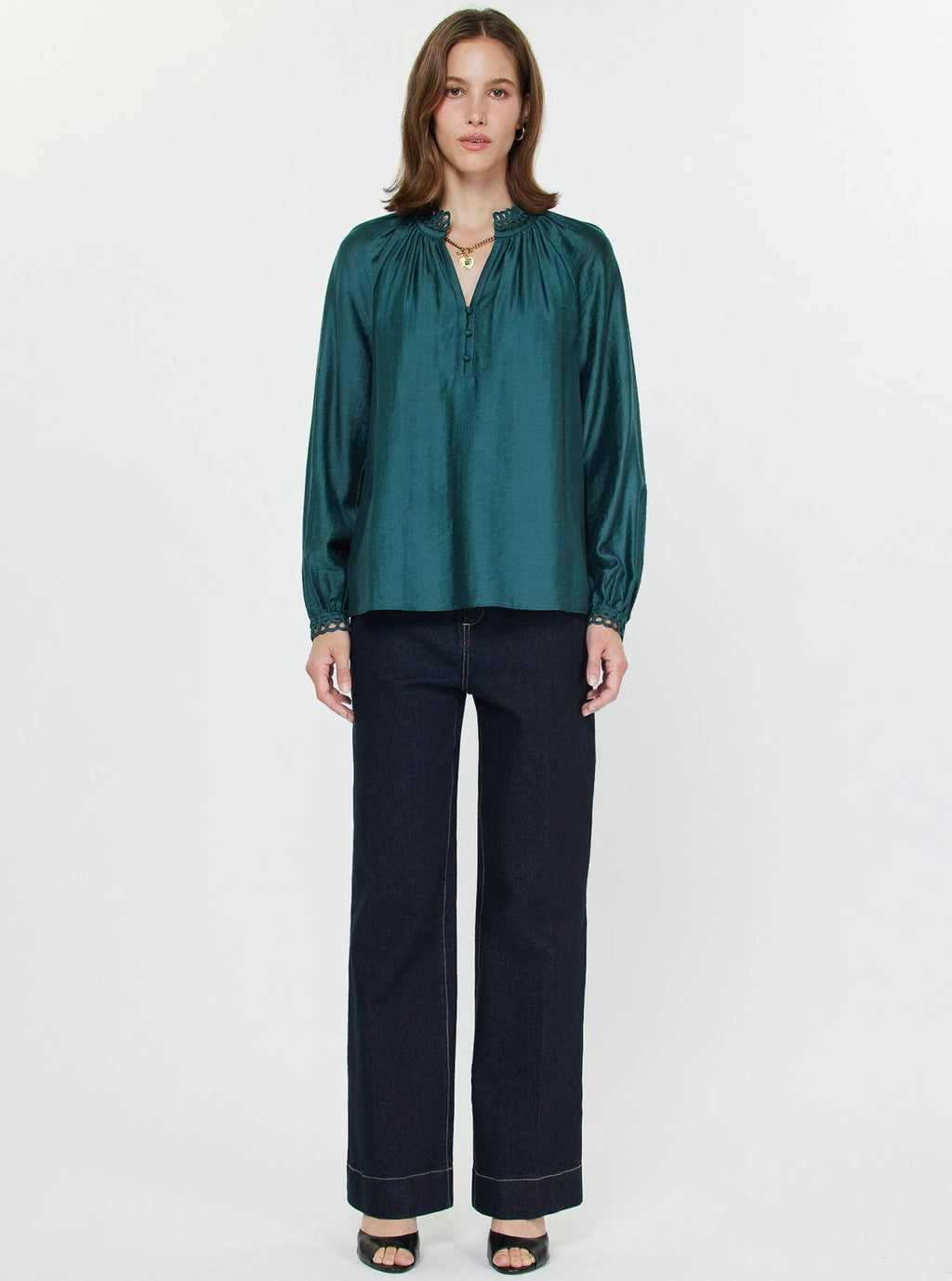 TEAL Long Sleeve Blouse w/Special Binding