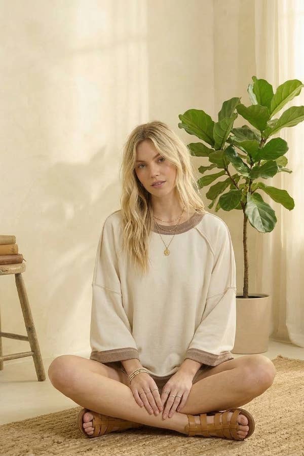 Ivory Mineral-Washed Oversized French Terry Top