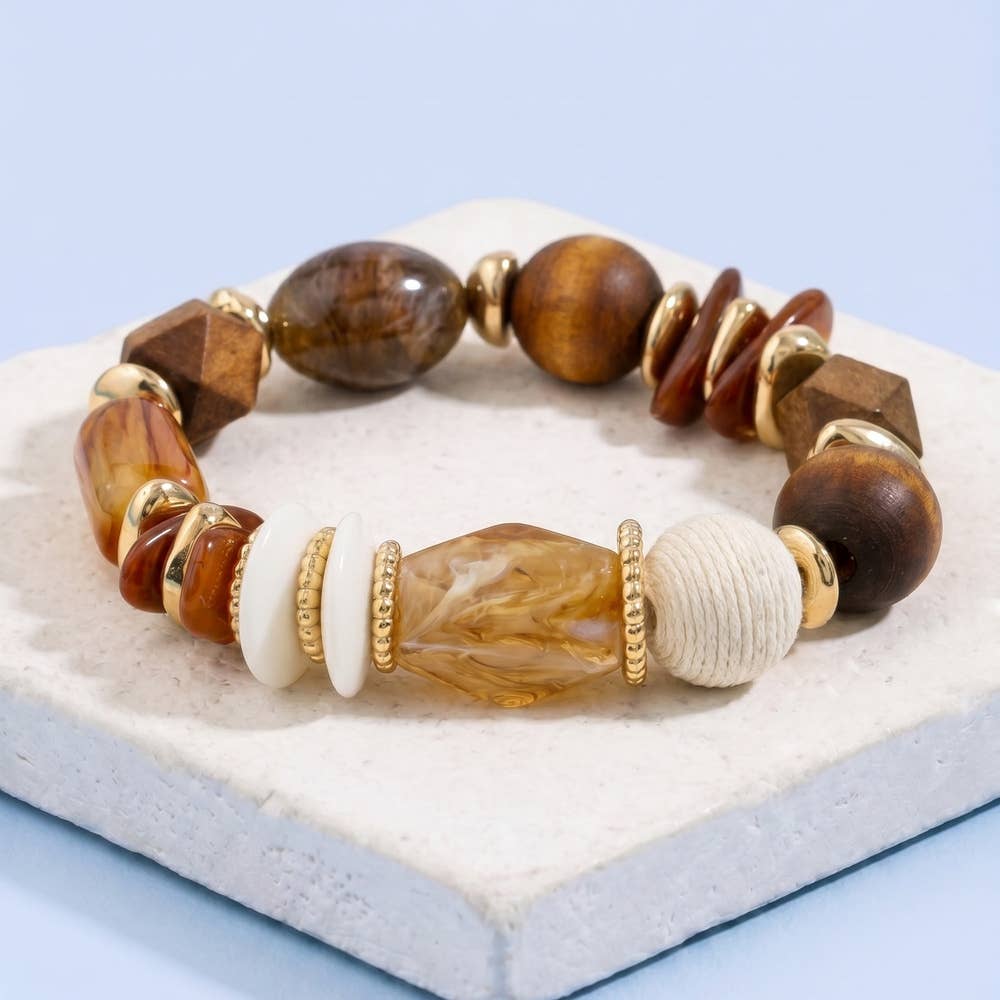 Gold wood Chunky Wood Bead Stretch Bracelet