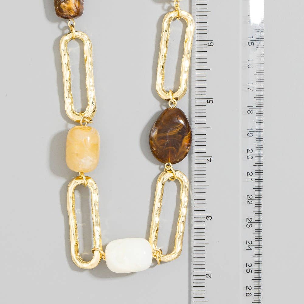Hammered Link And Stone Station Necklace: IV