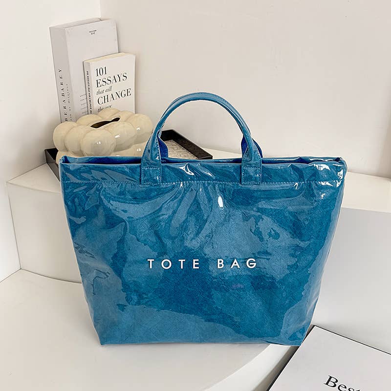 BLUE PVC Tote Bag for Women Clear Plastic Handbag Large Work
