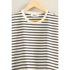 BLACK Striped Oversized Short Sleeve Cropped Tee