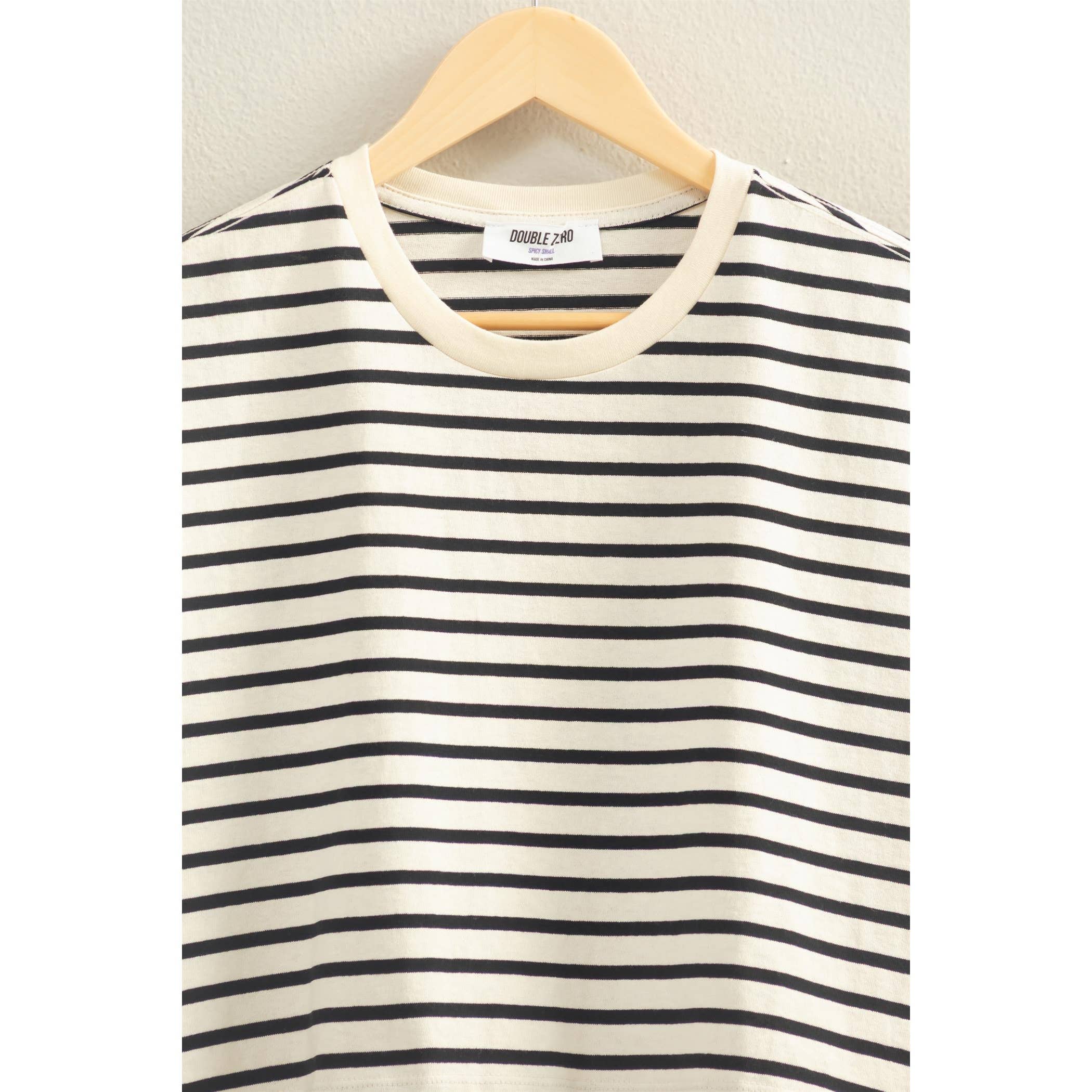 BLACK Striped Oversized Short Sleeve Cropped Tee