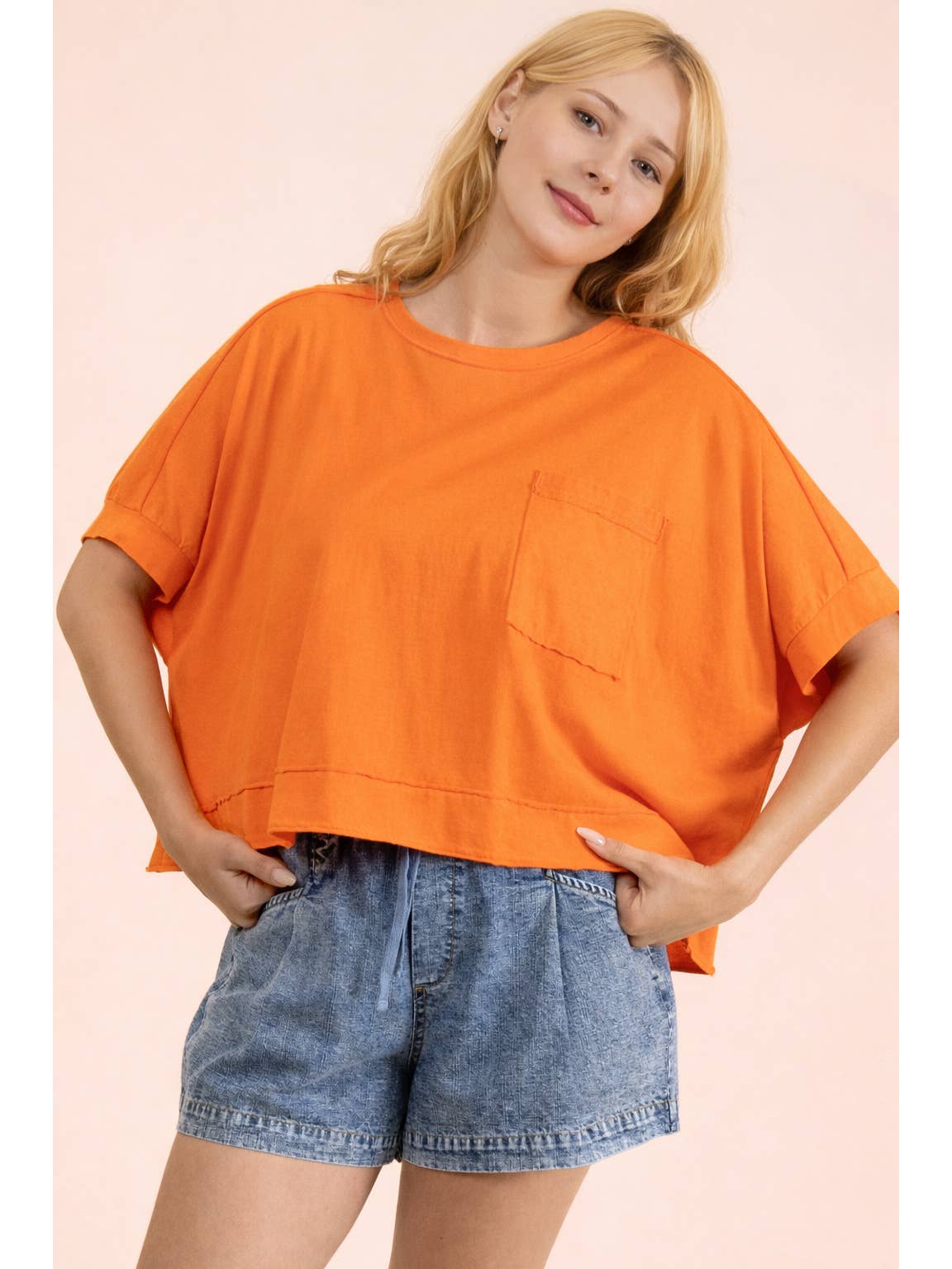 Orange Mineral Washed Oversized Crop Comfy Knit Top – VERY J