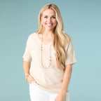 Lightweight Heavenly-Luxe Short Sleeve V-Neck Sweater: Oatmeal