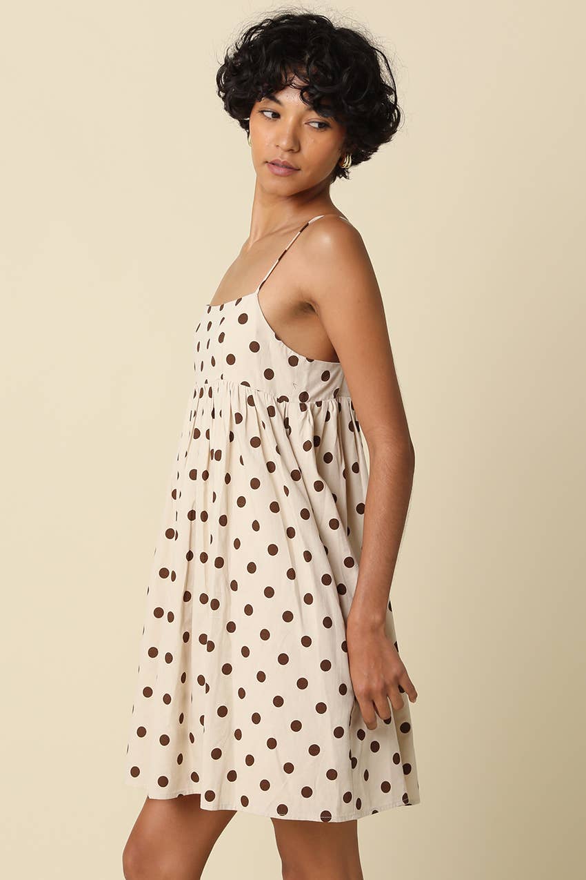 NATURAL BROWN Hannah Polka Dot Mini Dress