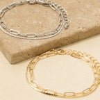 Gold Two Row Rope Chain And Oval Chain Bracelet