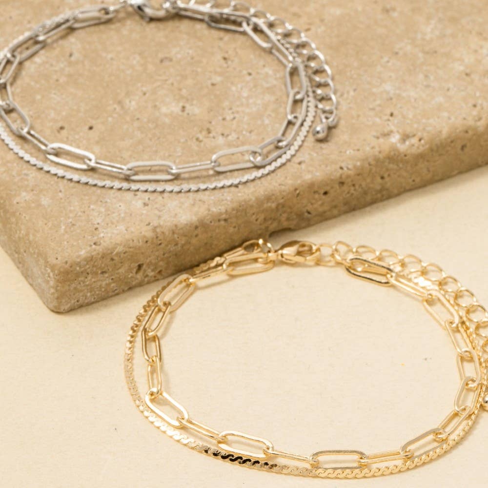 Gold Two Row Rope Chain And Oval Chain Bracelet