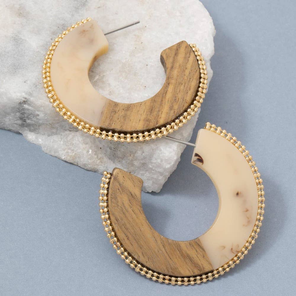 Wood And Resin Flat Hoop Earring