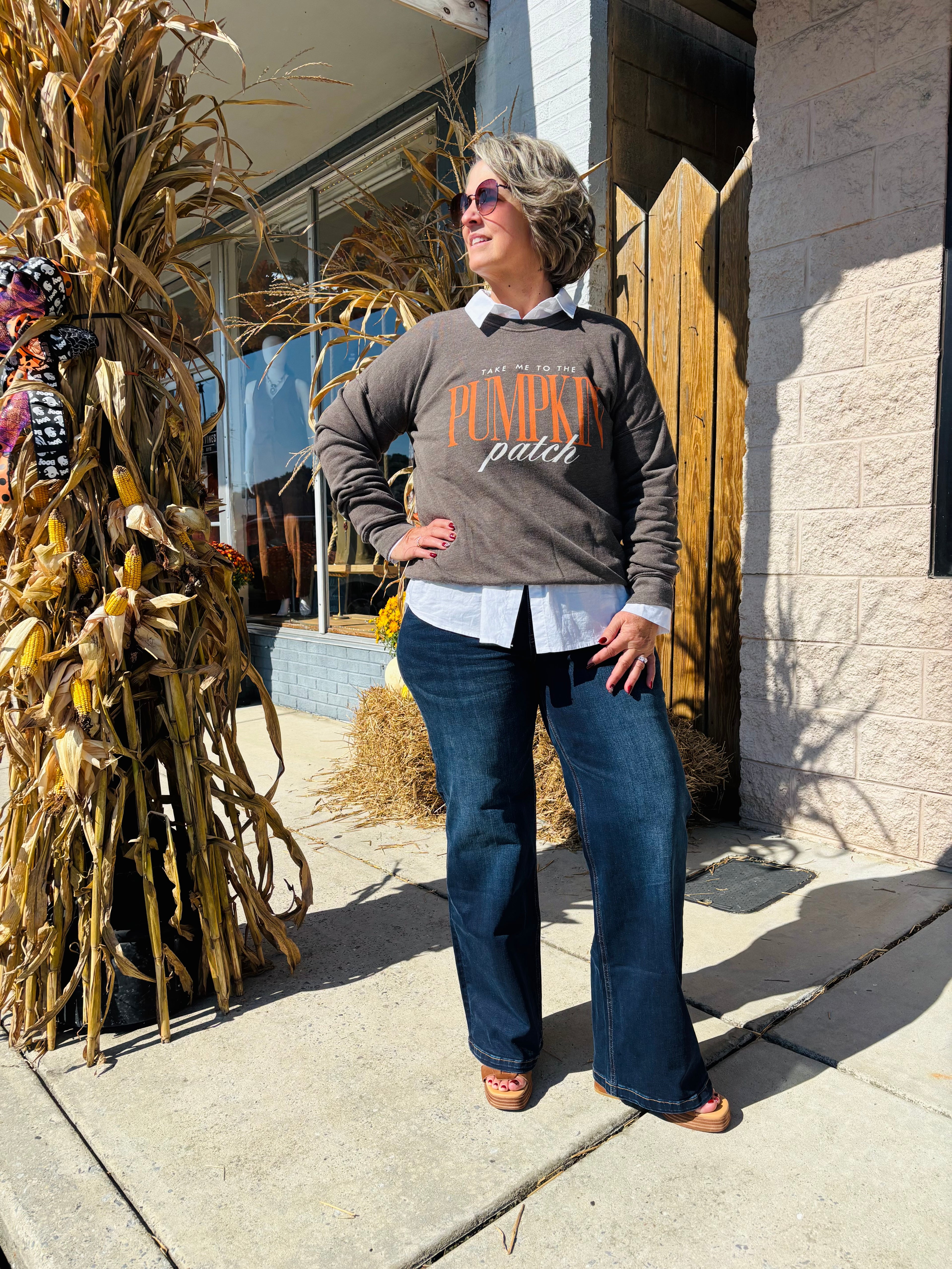 BROWN TAKE ME TO THE PUMKIN PATCH MINERAL SWEATSHIRT