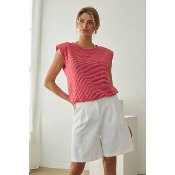 Red Stripe Knit Bubble Hem Tank Top