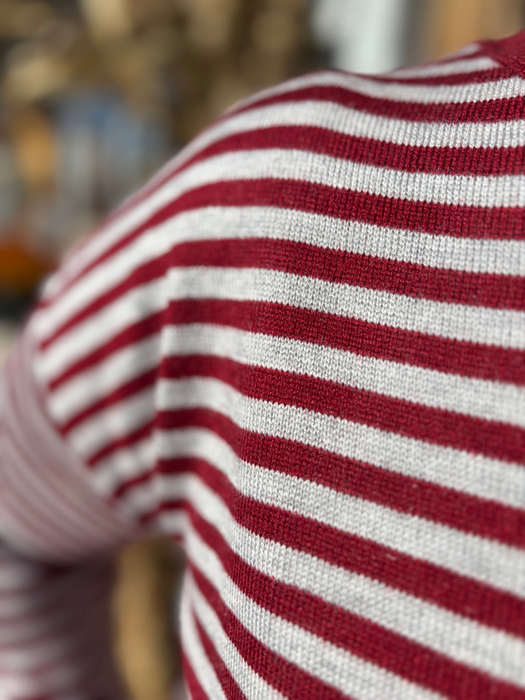 BURGUNDY/GREY STRIPED LONG SLEEVE SWEATER TOP