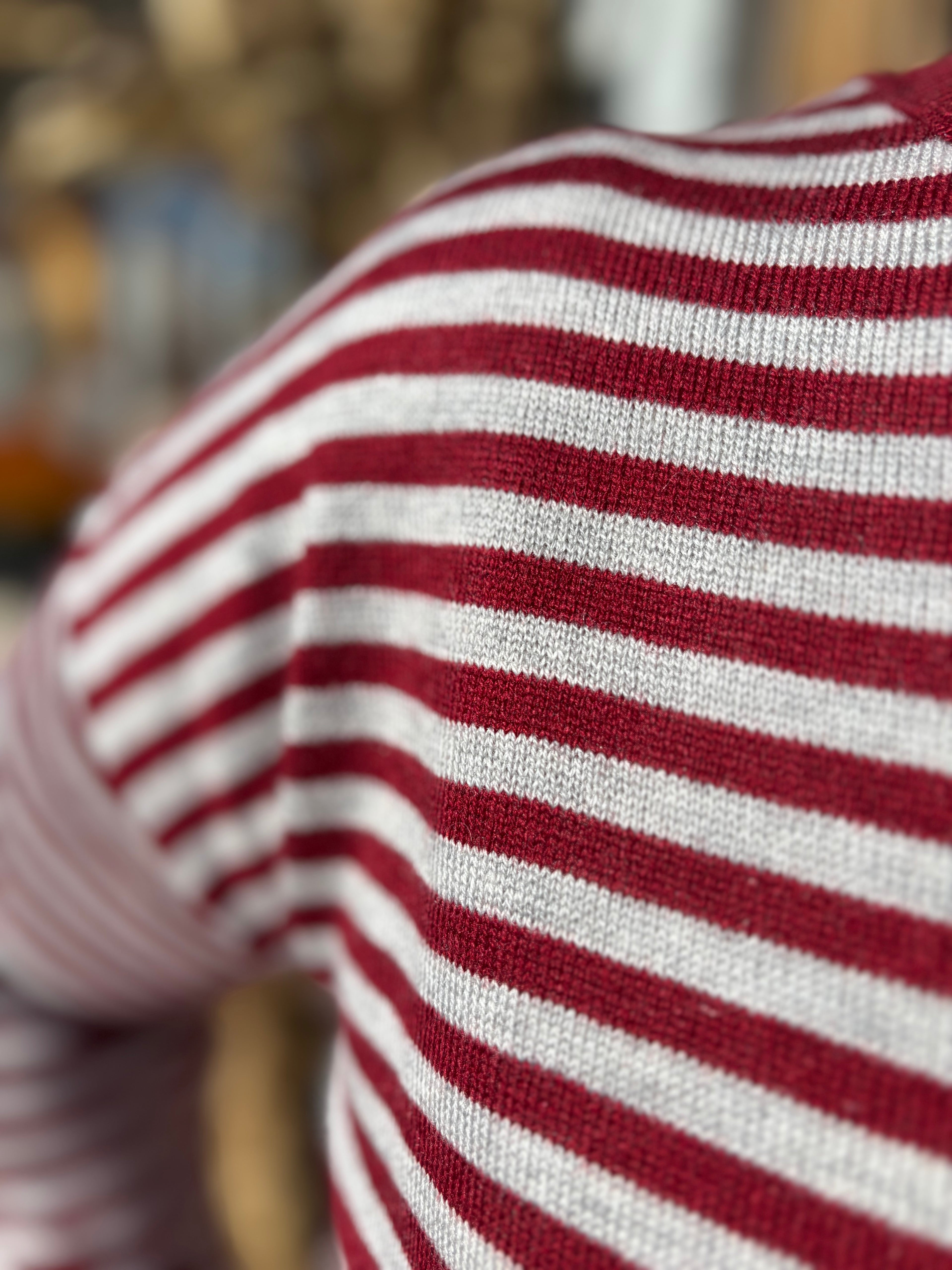 BURGUNDY/GREY STRIPED LONG SLEEVE SWEATER TOP