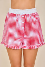 RED Sweet Gingham Button-Front Shorts
