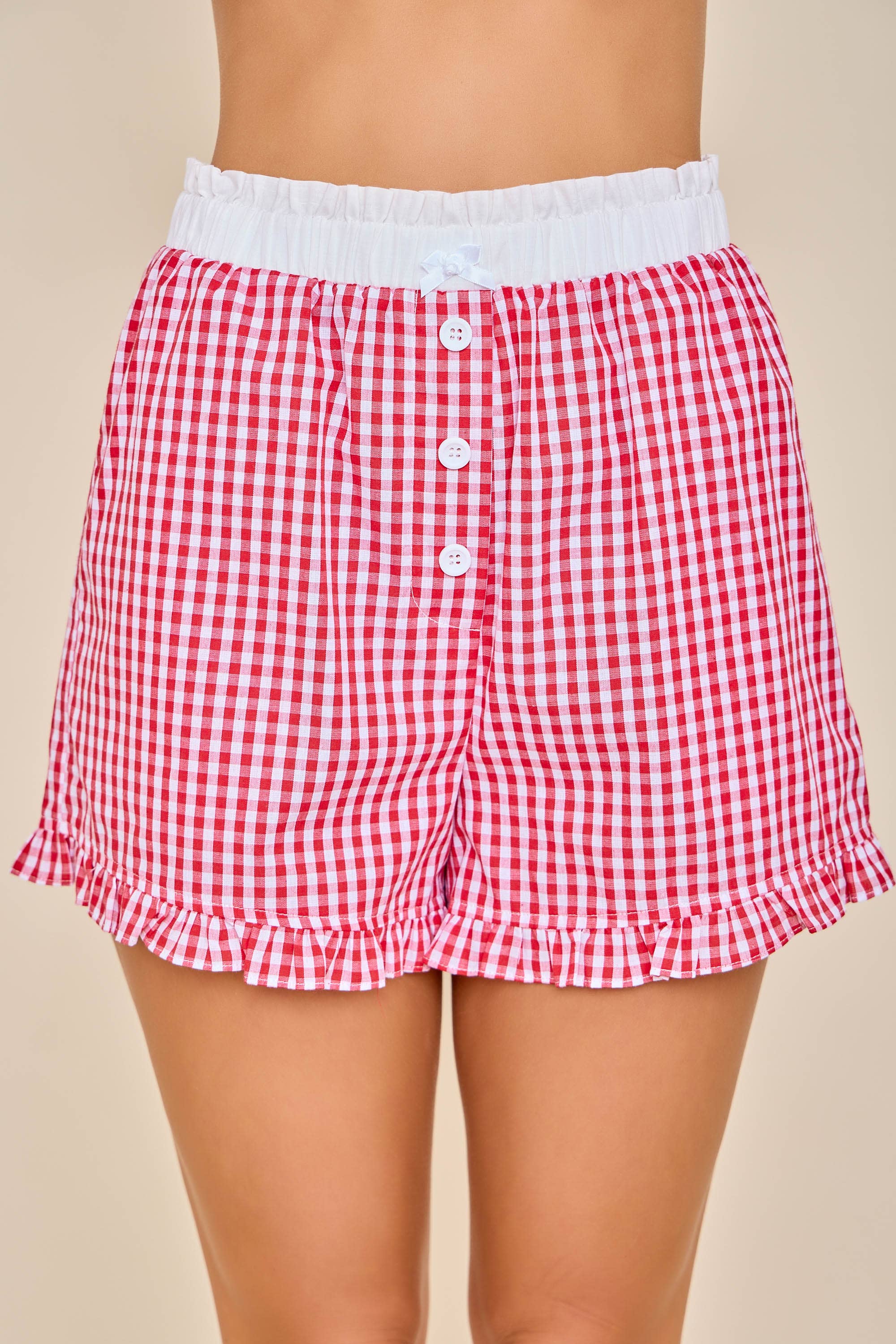 RED Sweet Gingham Button-Front Shorts