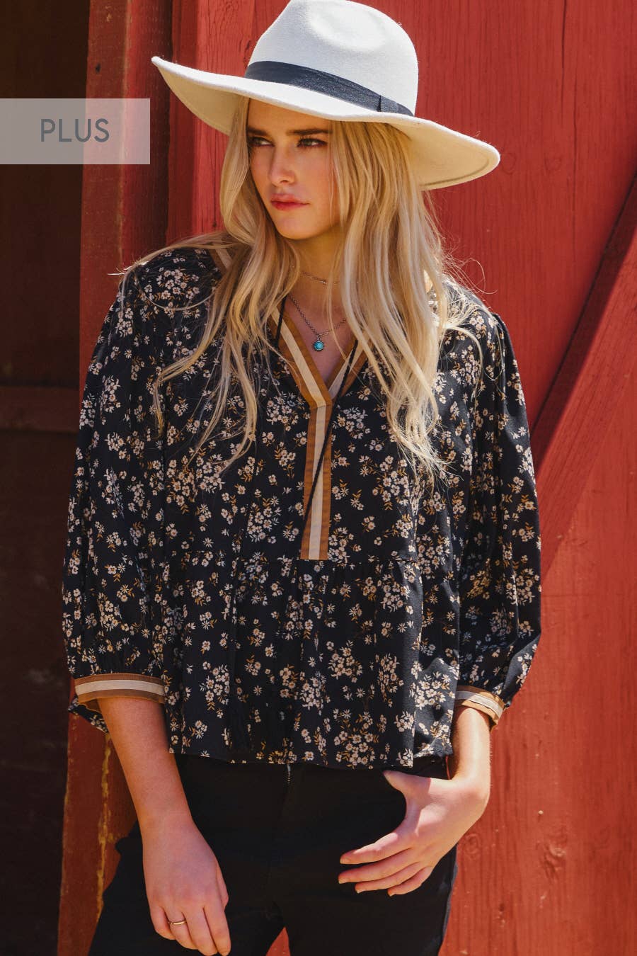 Plus Ditsy Floral Printed Blouse: Black Multi