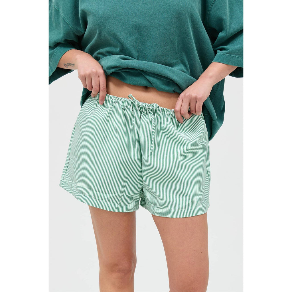 GREEN Striped Drawstring Waist Shorts