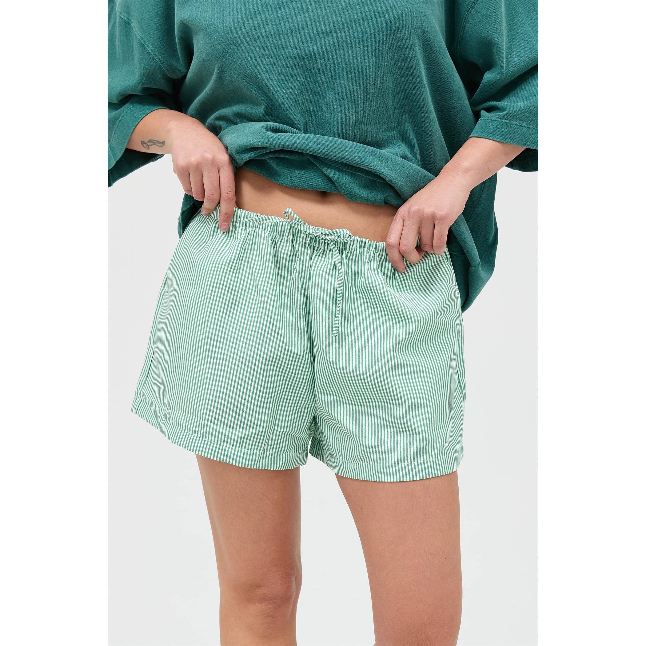 GREEN Striped Drawstring Waist Shorts
