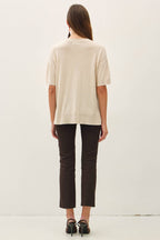 Oatmeal WOOL BLENED BOXY FIT SHORT SLEEVE SWEATER TOP