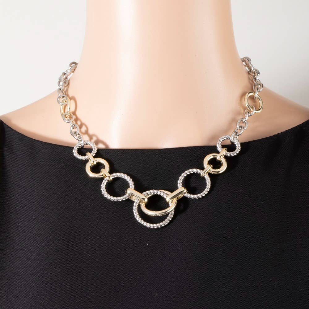 Gold Dipped Two-Tone Rope & Circle Link Chain Necklace: TWOTONE