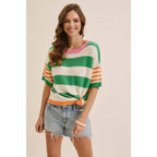 PLAYFUL SUMMER MULTI STRIPE COTTON SWEATER TOP: GREEN/ORANGE