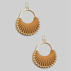 BRown Vegan Leather Woven Fan Hoop Dangle Earrings