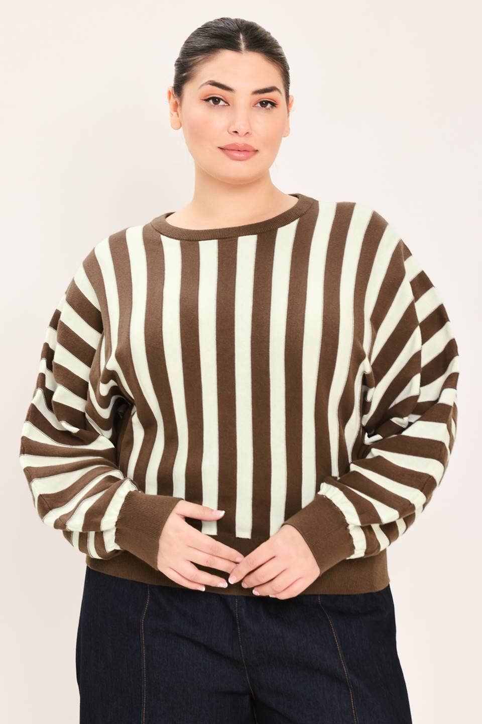 BROWN/IVORY A sweater knit top