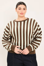 BROWN/IVORY A sweater knit top