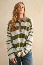 Olive/ White Knitted Classic Polo Shirts