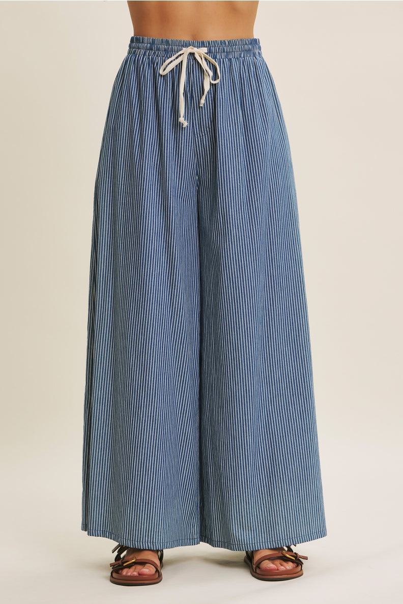 Washed Denim Comfort Meets Wanderlust Stripe Wide-Leg Pants