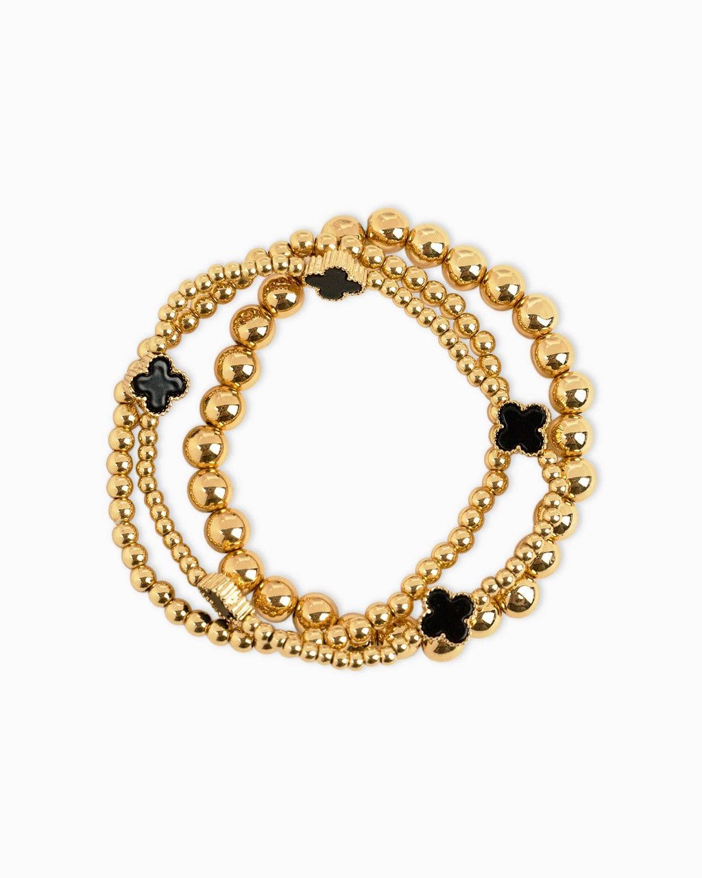MOP Clover Stretch Beaded Bracelets, Set of 3: White