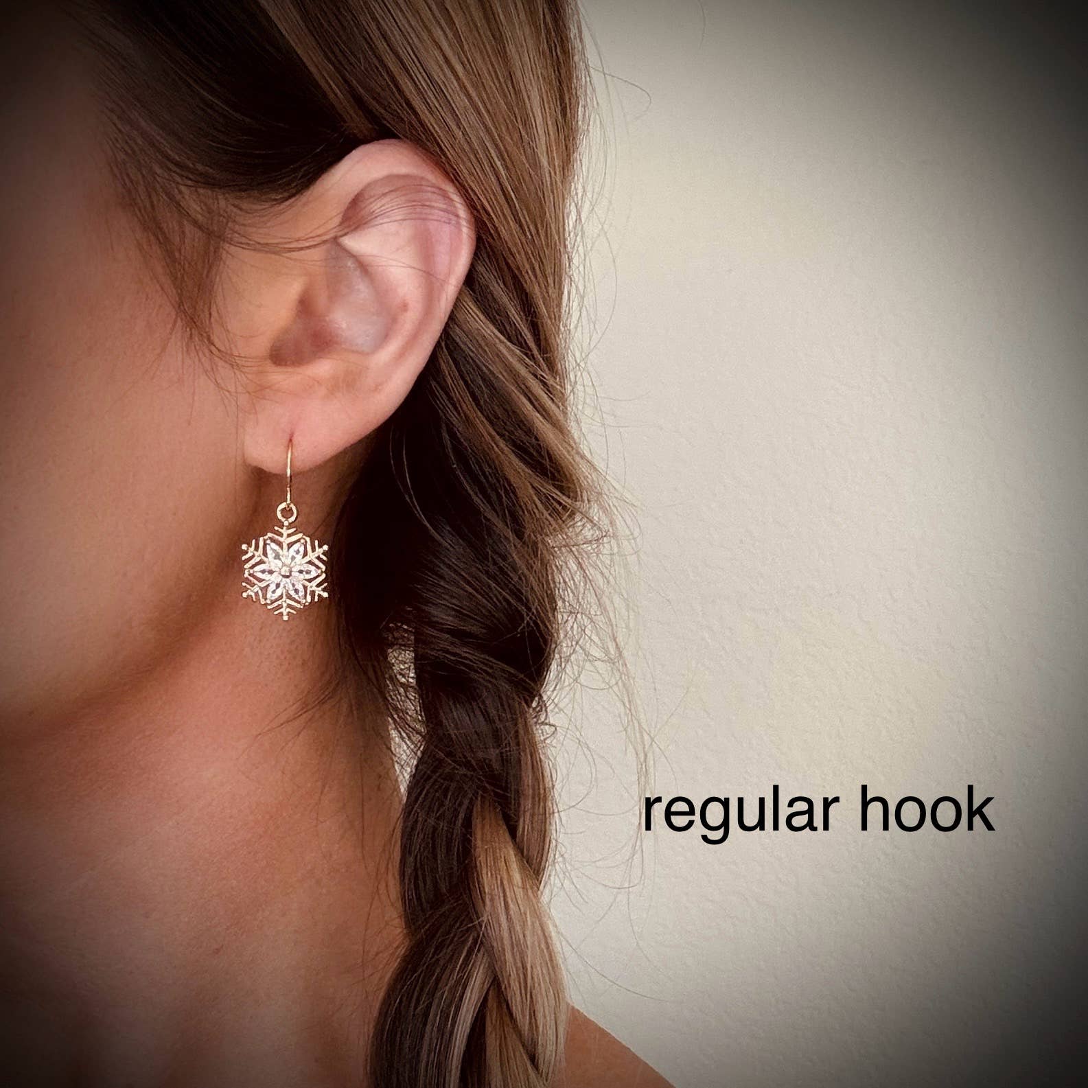 GOLD SNOWFLAKE HOOK EARRINGS | holiday earrings | Christmas : Regular 18k Fish Hook
