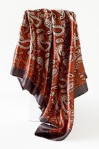 BURNT ORANGE Vintage Paisley Satin Square Scarf Multi-use Neck Bandana