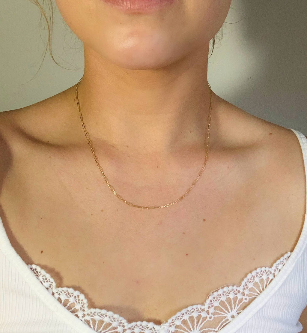 THIN PAPERCLIP NECKLACE  | dainty 14k gold filled necklace