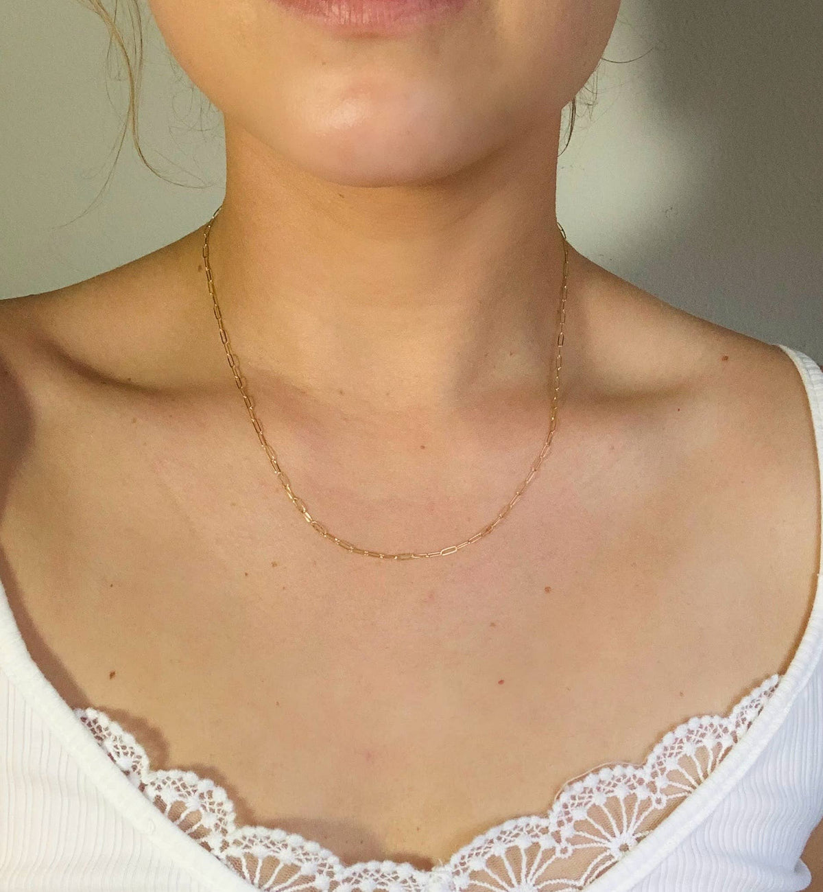 THIN PAPERCLIP NECKLACE  | dainty 14k gold filled necklace