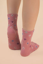 Floral Printed Textures Crew Socks: BLUSH