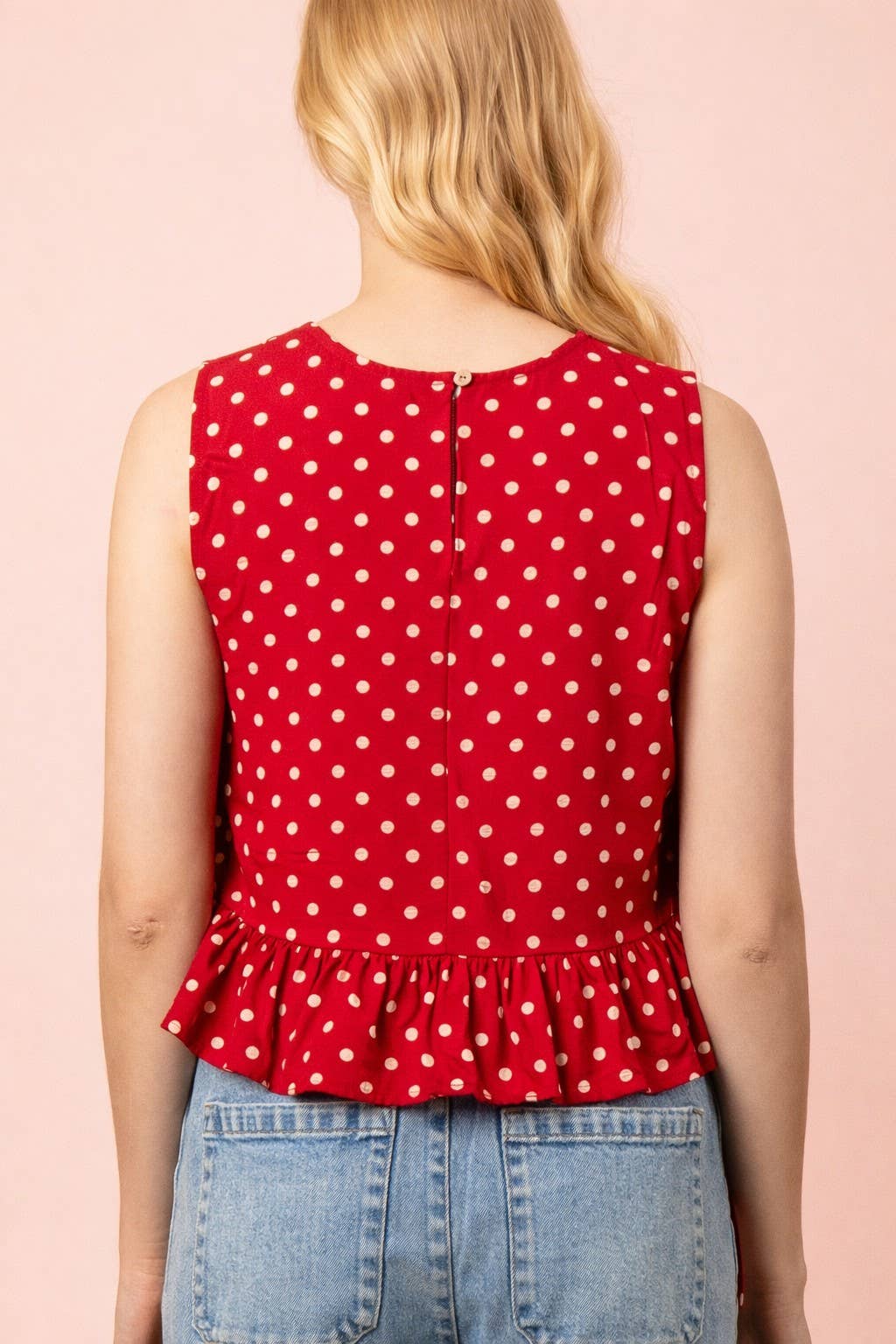 RED DOT-Side Tie Detail Ruffled Top