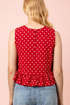 RED DOT-Side Tie Detail Ruffled Top