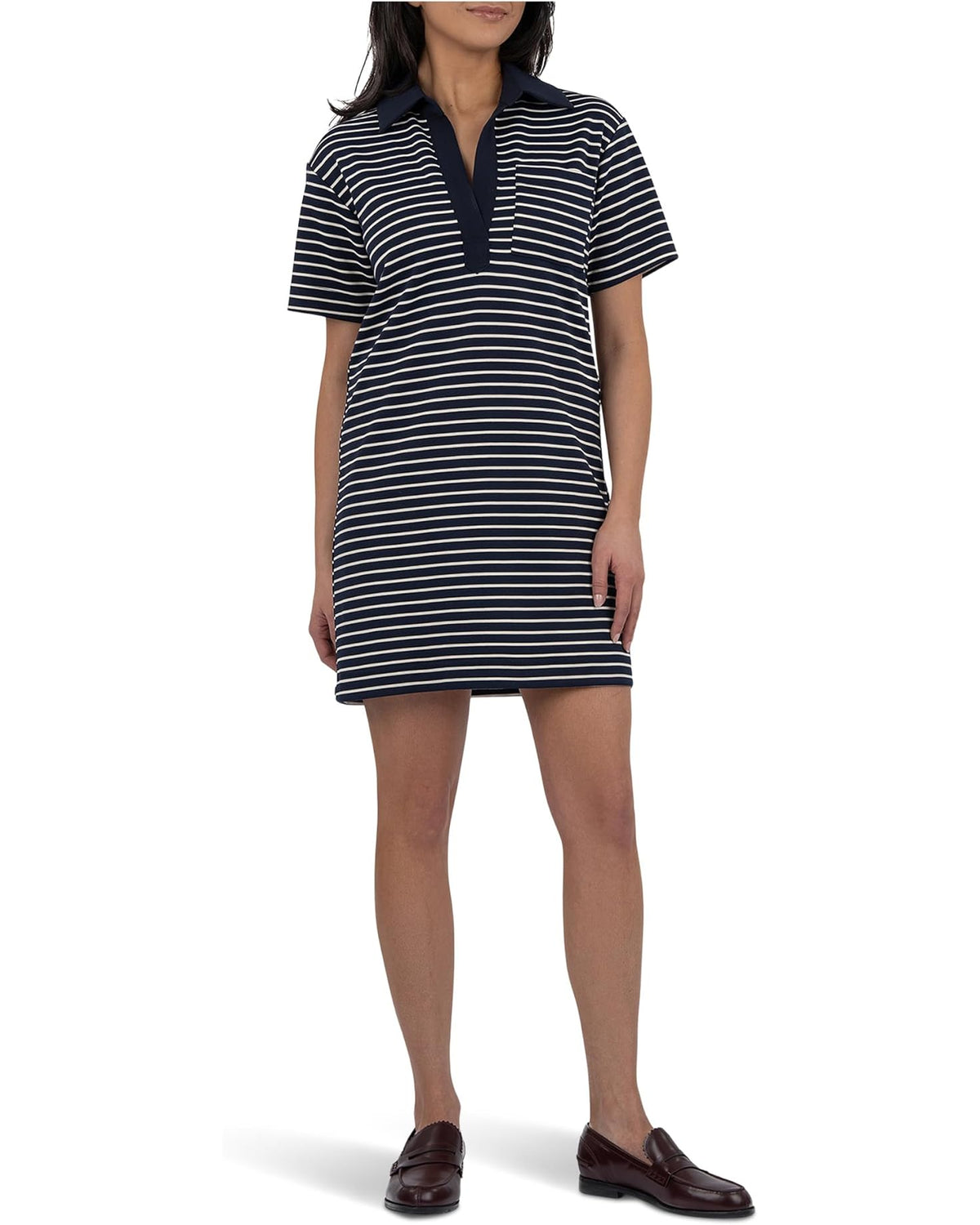 NAVY/IVORY Daphne Short Sleeve Fold Dress