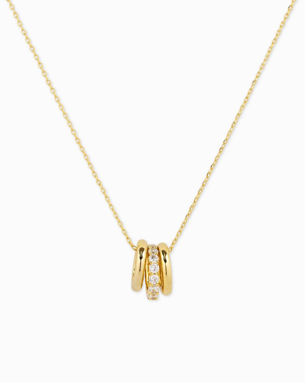 CZ Rondelle Charm Pendant Necklace: Yellow Gold
