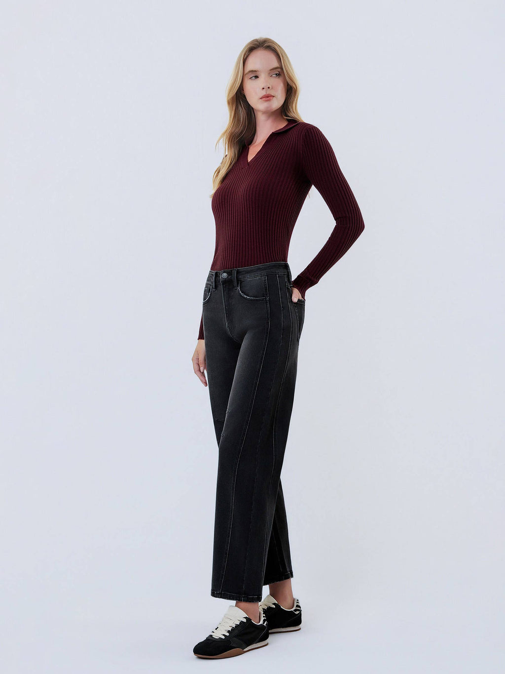 BLACKHIGH RISE BLACK ANKLE BARREL LEG JEANS RELIEF
