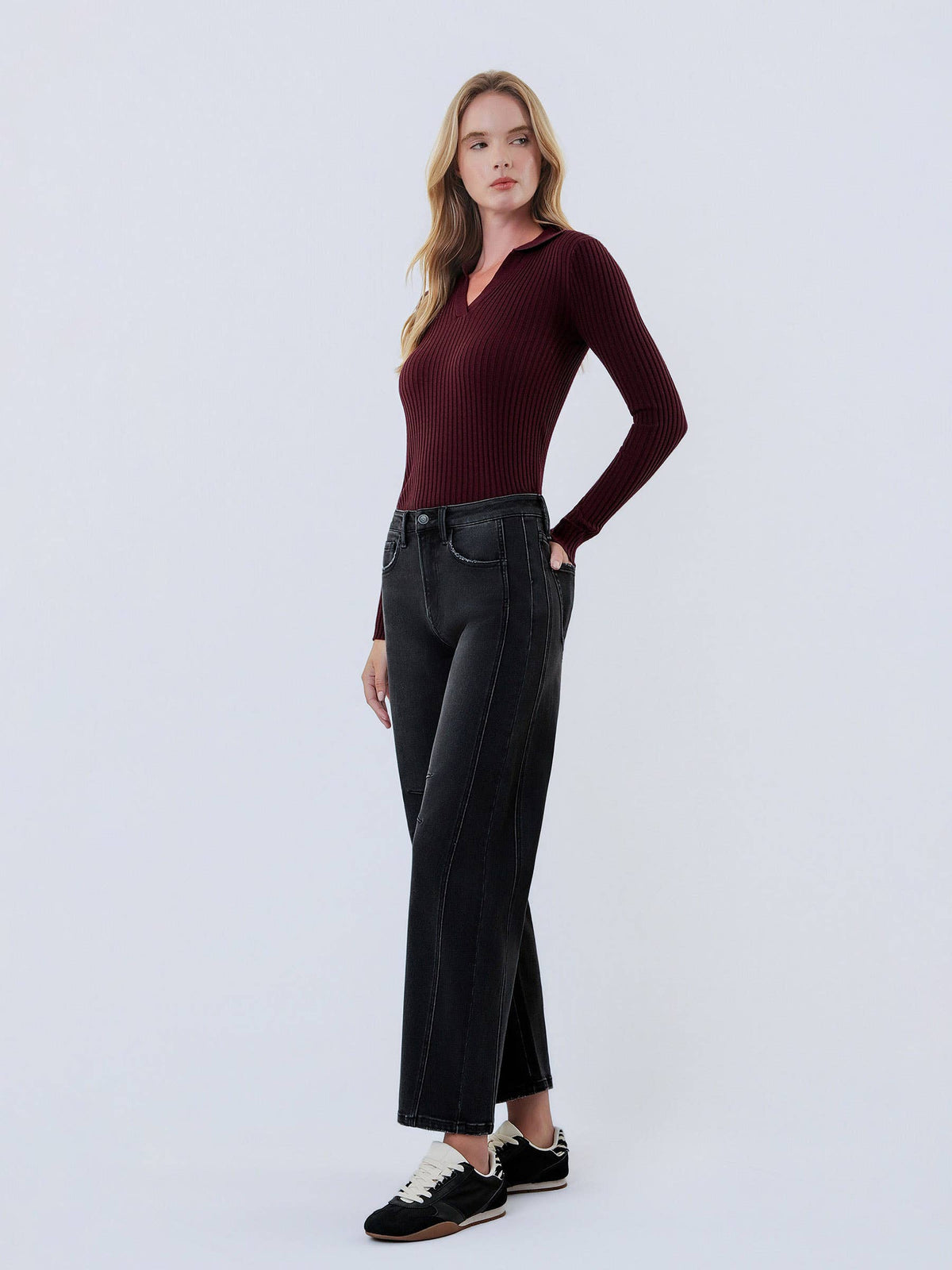 BLACKHIGH RISE BLACK ANKLE BARREL LEG JEANS RELIEF