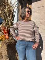 BROWN/CREAM STRIPED LONG SLEEVE SWEATER TOP