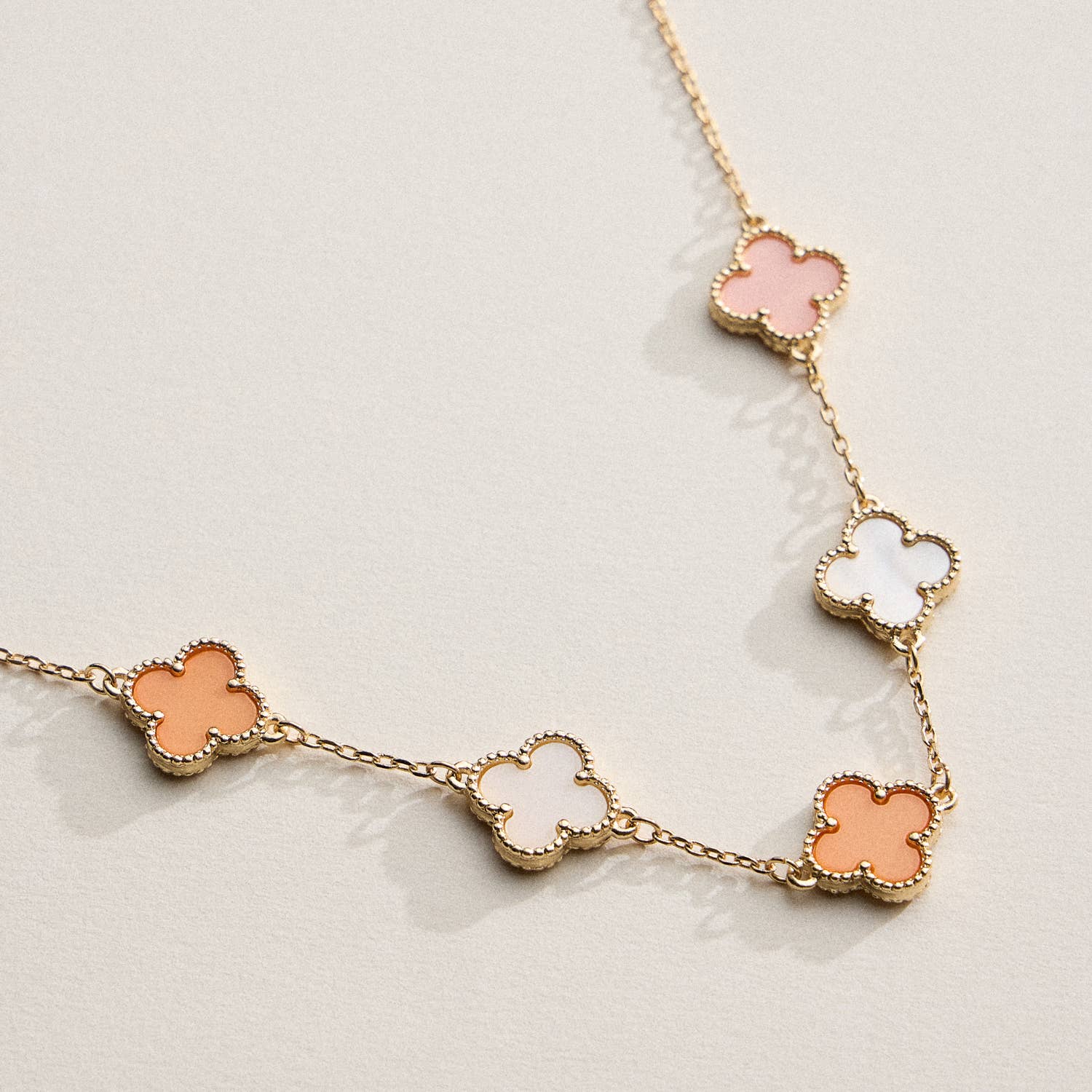 Gold Chain Necklace with Shell Inlay Charms: Gold/White / One / 4SN11001
