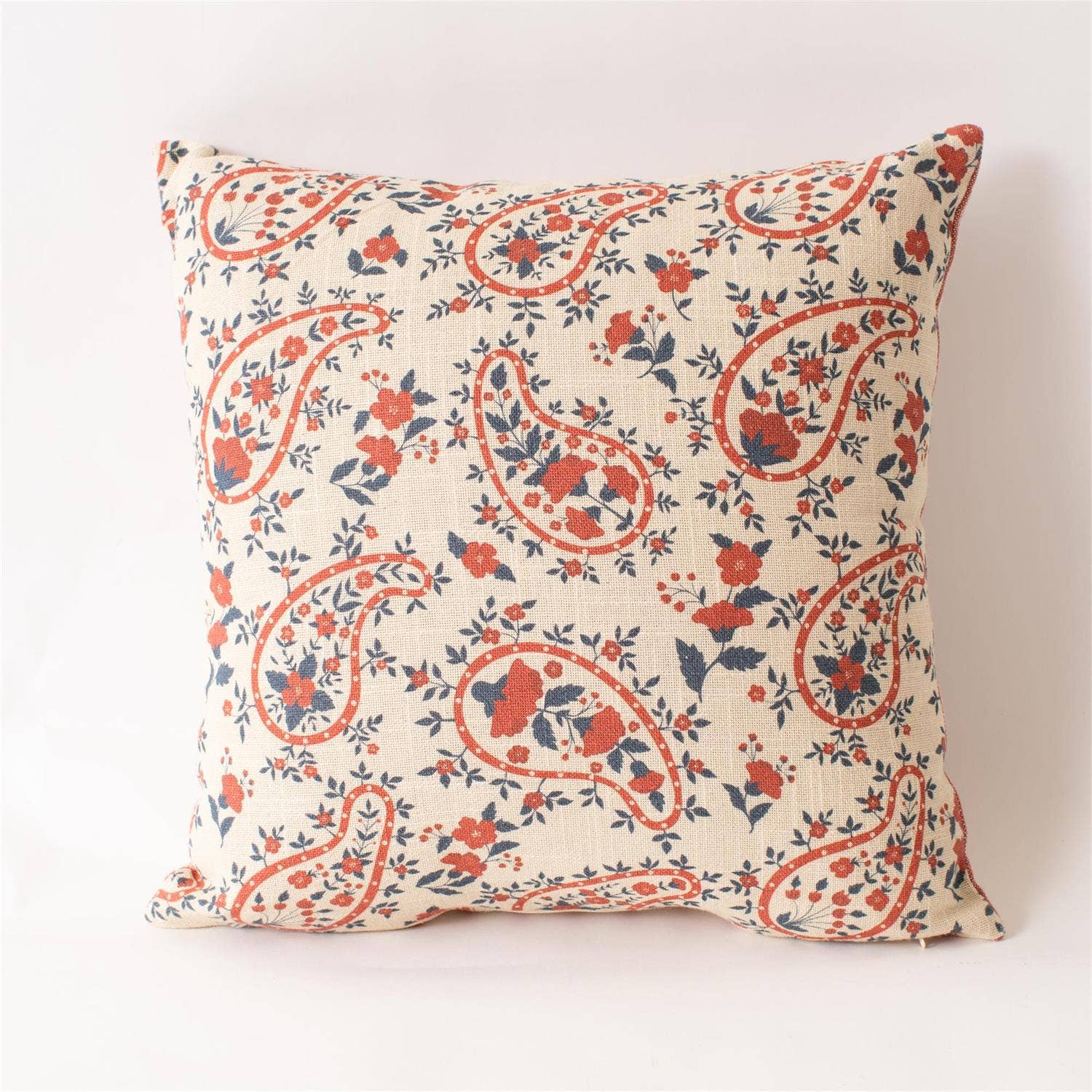 Red And Blue Paisley Floral Pillow| Patriotic Decor