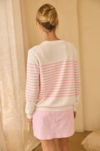 Striped Button-Down Cardigan: White-Pink