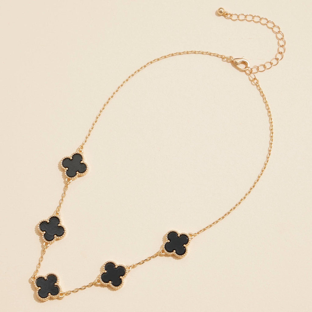 Gold Chain Necklace with Shell Inlay Charms: Black / One / 4SN11001